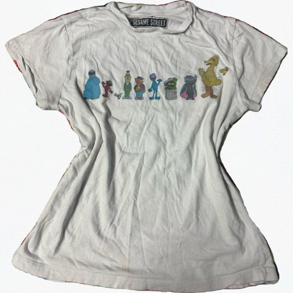 Sesame Street White Short Sleeve Tee with Playful Graphic